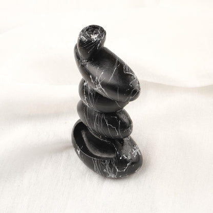Black And White Marble Backflow Incense Burner With Stones | Aromatherapy Smoke Fountain & Holder | 15x8x2cm
