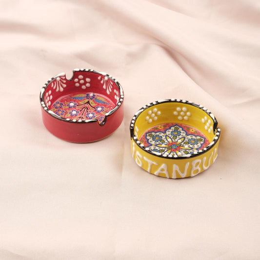 Buy1 Get1 | Handmade, Antique Looking Vintage Style Ashtray in Unique Light Green and Red with Istanbul Writing