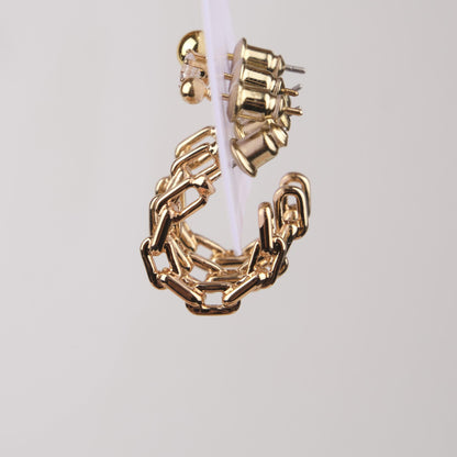 Gold Chain Piercing Hoop Earrings Set Of 6, Edgy Yet Elegant Jewelry For Women, Hypoallergenic Gift Set In Brass