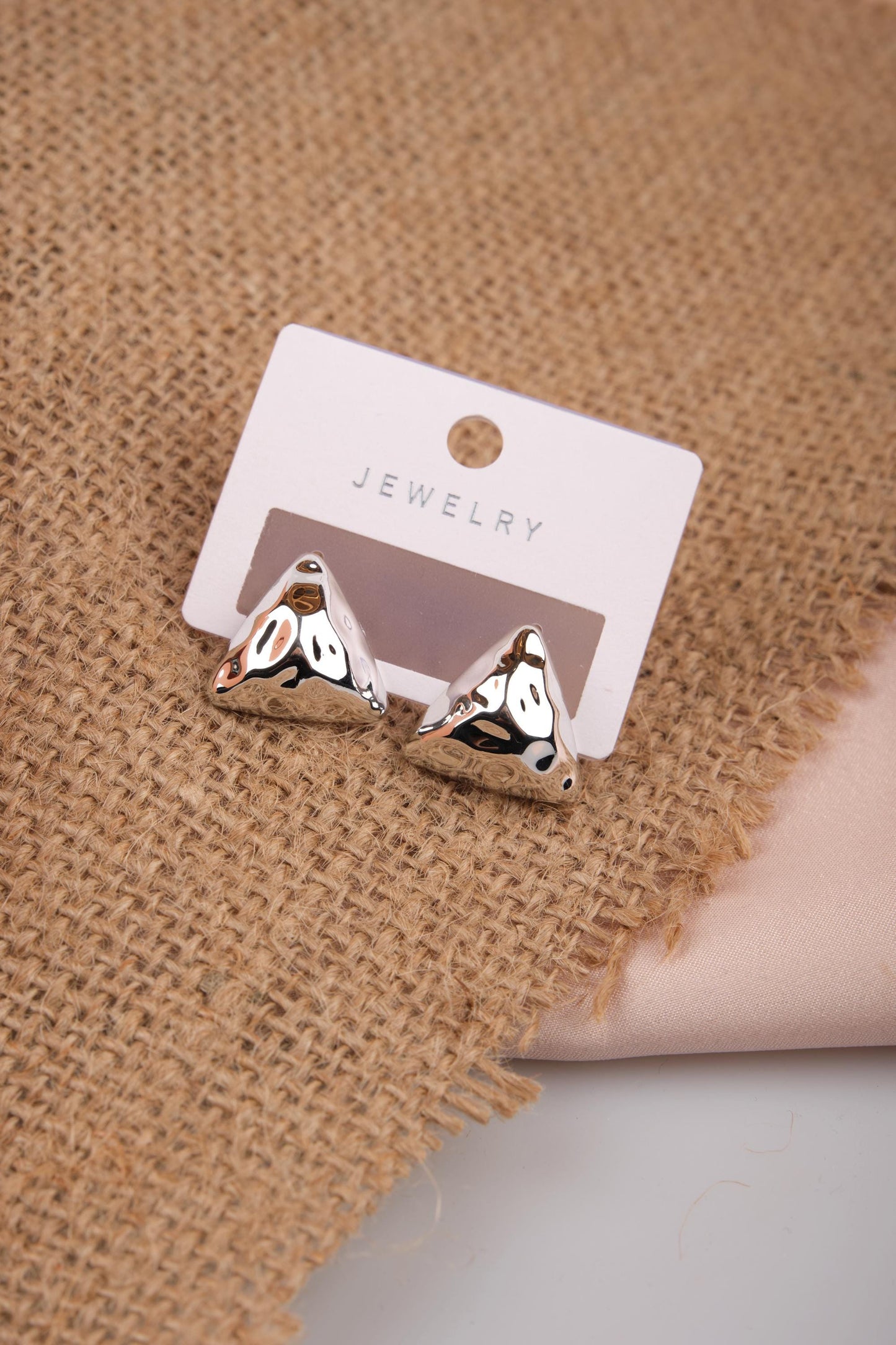 Silver Abstract Pyramid Hoop Earrings, Bold Geometric Jewelry For Women, Modern Hypoallergenic Style In Brass