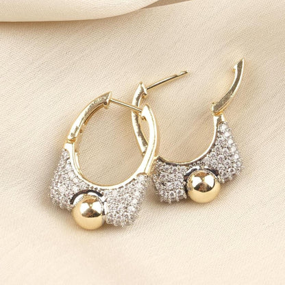 Gold Plated Silver Stud Earrings with Mini Diamond Detailing, Classic Hoop Design, Art Deco Style, Luxury Look, Hypoallergenic and Timeless