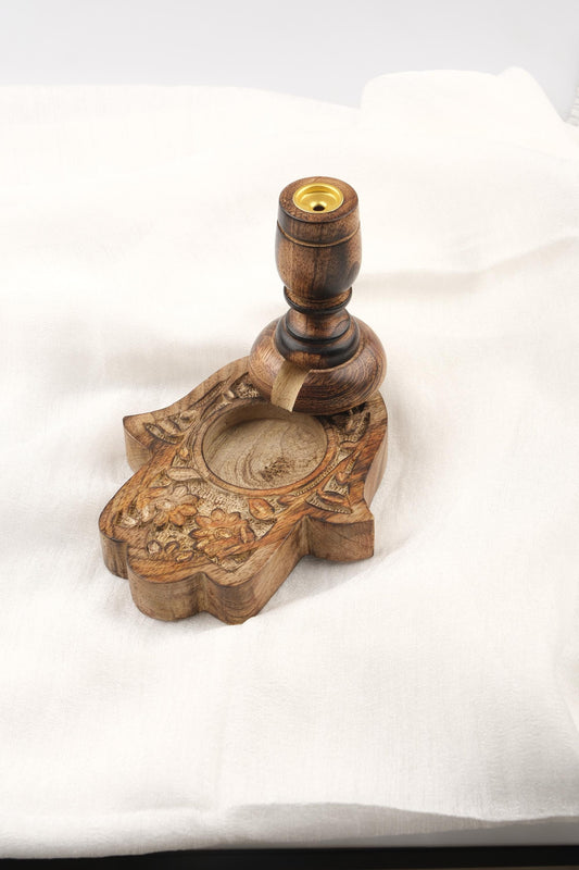Fatima Hand Design Backflow Incense Holder | Wooden Aromatherapy Smoke Fountain | 16x12x13cm Incense Burner for Spiritual People, Authentic