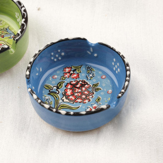 Buy1 Get1 | Blue & Green Ceramic Ashtray with Artistic Lid, Handmade Vintage Smoking Tray, Antique Look Small Ashtray Gift, Home Decor Piece
