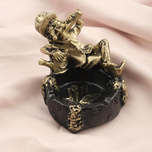 Antique Ashtray | Black & Gold Bob Marley Marijuana Leaf Cigarette Lid for Smokers, Smoking Accessories for Vintage Lovers Handmade Ash Tray