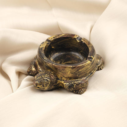 Antique Gold Turtle Ashtray, Unique Reptile-Inspired Smoking Tray, Handmade Zen Decor for Home  Exotic Animal Gift Idea, 3.5x13x10cm
