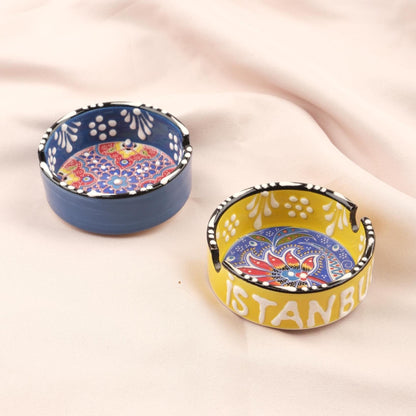 Buy1 Get1 | Handmade, Antique Looking Vintage Style Ashtray in Light Green & Blue with Istanbul Writing