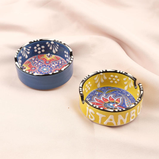 Buy1 Get1 | Handmade, Antique Looking Vintage Style Ashtray in Light Green & Blue with Istanbul Writing
