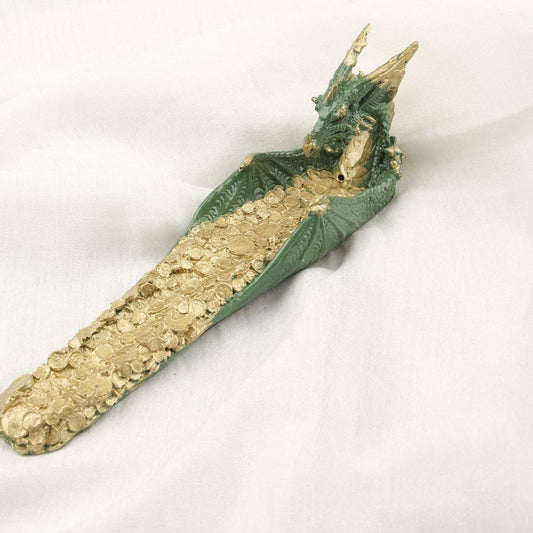 Money Attraction  Dragon  Gold Flow Incense Stick Holder | Prosperity Feng Shui Stick Tray | 25x6x7cm Authentic Decoration for Yoga Lovers