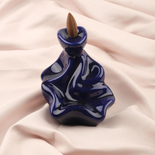 Abstract Backflow Incense Burner | 14 cm / 5.5 in | Modern Resin Smoke Fountain, Minimalist Spiritual Decor, Meditation Gift, Navy Blue
