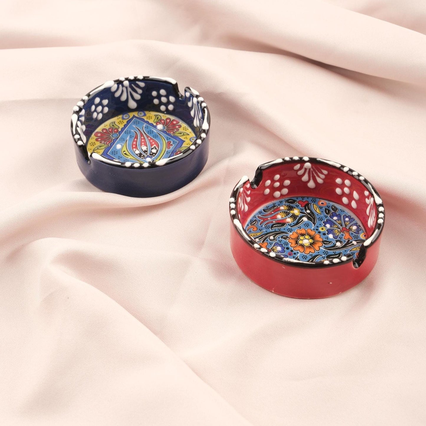 Buy1 Get1 Antique Ashtray in Red and Navy Blue, Authentic & Vintage Smoking Accessories, Art Deco Ash Tray, Cigarette Lid Gift for Smokers