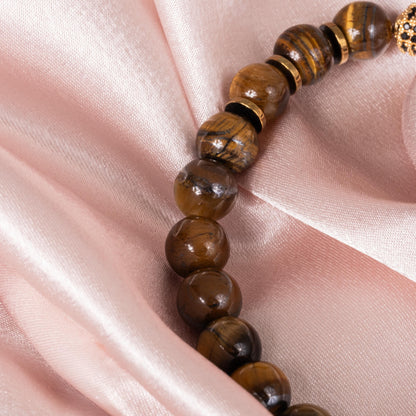 Gold Dumbbell Tiger Eye Bracelet for Him, Unique Gift Sacral Chakra Protection Gemini,Scorpio, Taurus, Cancer, Hematite Gym Bracelet for Men