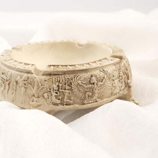 White Egyptian Ancestors Ashtray  Art Deco Mythic Smoking Accessories Gift, Vintage Style Cigarette Holder for History Lovers WEIGHS 1LB