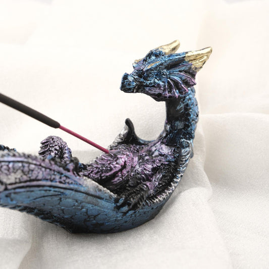 Blue Resting Dragon Incense Stick Holder | Feng Shui Aromatherapy Tray For Smudge Or Meditation | 20x5x6cm Positive Energy and Meditation