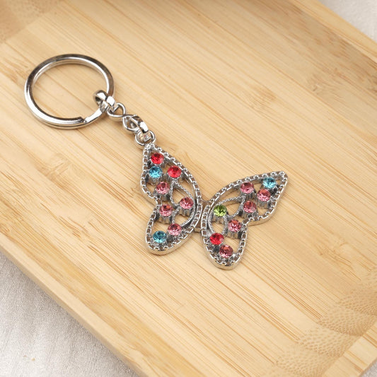 Shining Butterfly Keychain in Silver with Diamond-Like Stones | Elegant Bag Charm Gift for Women | Sparkling Butterfly Keyring