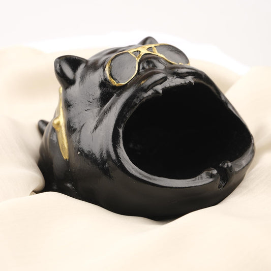 Cool Pug Dog Ashtray with Sunglasses, Funky Black Pet Design for Smokers, Hip Hop Style Handmade Gift  Unique Decor Piece