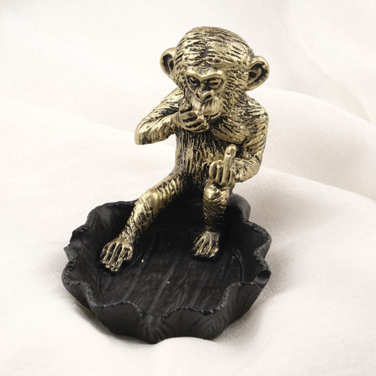 Gold and Black Middle Finger Monkey Ashtray  Funky Funny Portable Ashtray Lid, Smoking Accessories Gift – 9x11cm Handmade HEAVY ITEM 1LBS