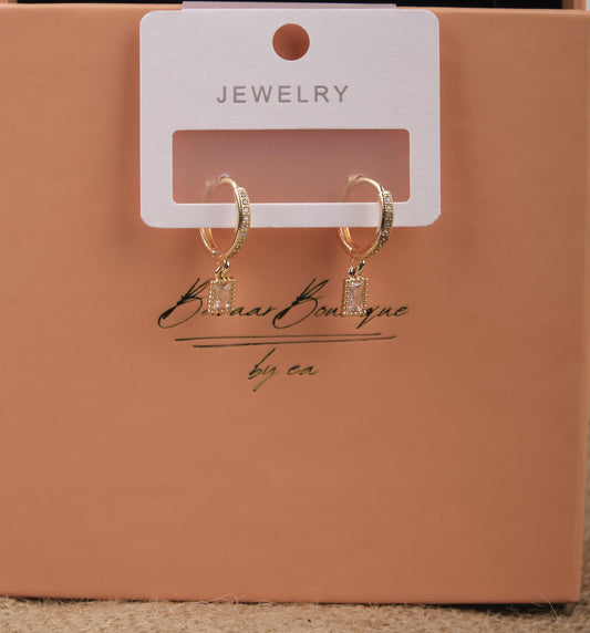 Gold And Pink Emerald Earrings For Women, Timeless Minimal Hoops, Hypoallergenic Jewelry Made In Brass