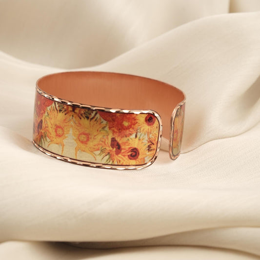 Vincent Van Gogh "Vase with Fifteen Sunflowers" Bracelet in Pure Copper, Handmade  Adjustable Bangles | Antique Looking Vintage Style Gift