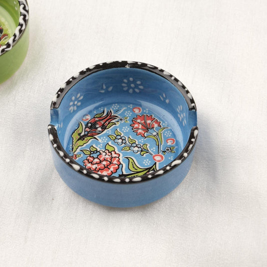 Buy1 Get1 | Handmade Green & Blue Ceramic Ashtray Set with Vintage Lids, Small Antique Style Smoking Trays, Elegant Decorative Ashtray Gifts