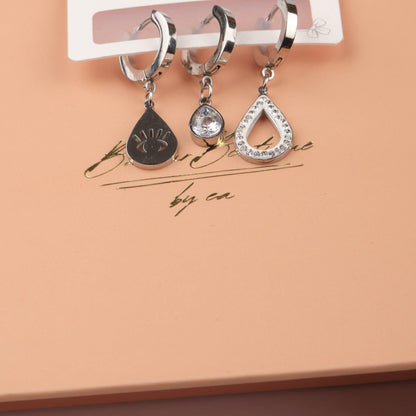 Silver Eye, Drop And Diamond Earrings Set Of 6, Refined Hypoallergenic Jewelry For Women, Symbolic Minimalism In Brass