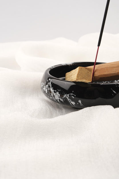 Palo Santo & Incense Stick Holder | Marble Paint Ceramic Modern Ash Catcher For Smudge Or Sticks | 12x12x5cm Authentic Yogi Gift