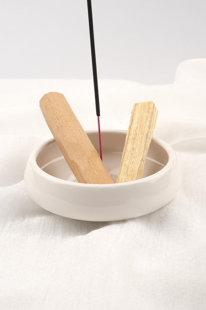 White Classic Ceramic Incense Stick And Palo Santo Holder | Energy Cleansing Tray 12x12x4cm Aromatherapy Ash Catcher, Authentic Smudge Gift