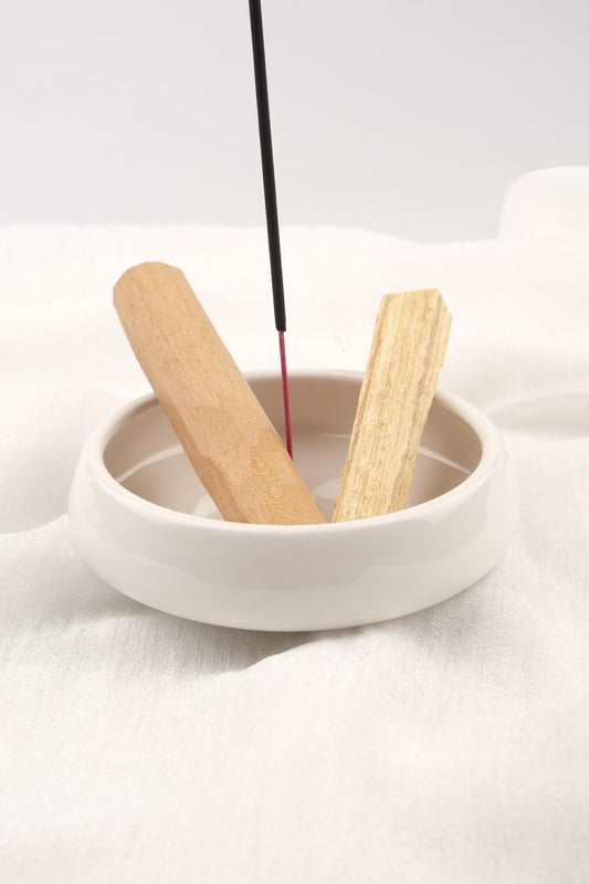 White Classic Ceramic Incense Stick And Palo Santo Holder | Energy Cleansing Tray 12x12x4cm Aromatherapy Ash Catcher, Authentic Smudge Gift
