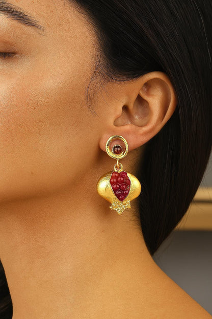 Handmade Genuine Jade Pomegranate Earrings , March Birthstone, Exotic Studs, Elegant And Artistic Statement Jewelry Design Gift