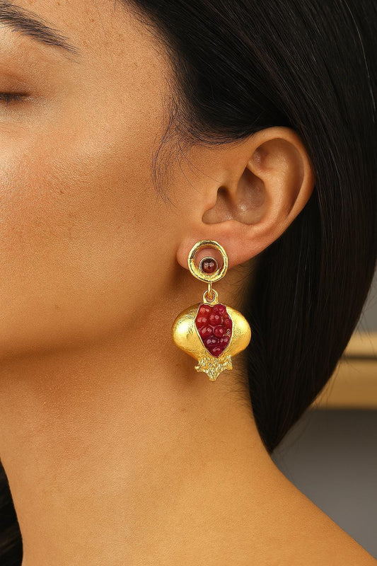 Handmade Genuine Jade Pomegranate Earrings , March Birthstone, Exotic Studs, Elegant And Artistic Statement Jewelry Design Gift