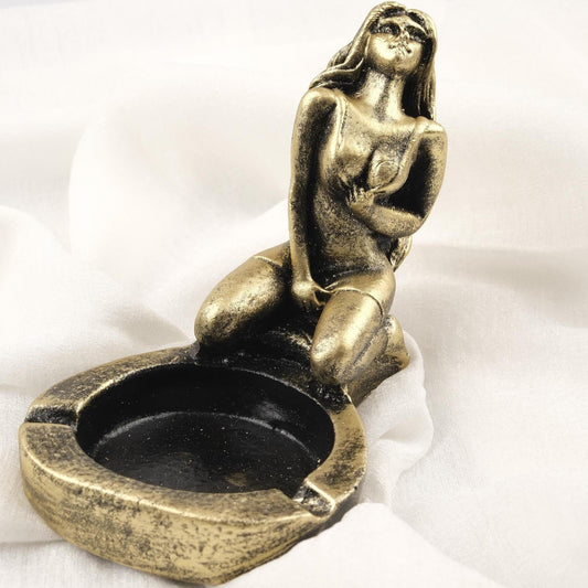 Gold Exotic Women Figure Ashtray, Smoking Accessories for Smokers, Cigarette Lid | Unique Vintage Gift Ideas WEIGHS 1LB, Colors Available