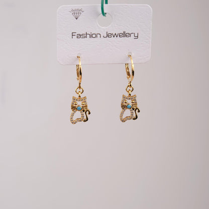 Gold And Purple Cat Hoops, Whimsical Minimal Jewelry In Brass, Vibrant Summer Vibe, A Playful Gift For Women With Style