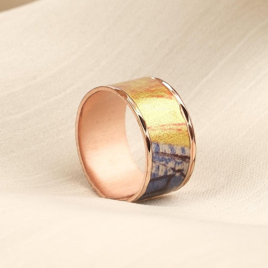 Vincent van Gogh “Café Terrace at Night” Ring in Pure Copper, Adjustable Artistic Design | Handmade Antique Looking Vintage Style Hers Gift
