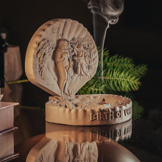 Birth of Venus Cone Incense Burner with Candle Holder, Mythological Concrete Decor for Aromatherapy, Ritual, and Romantic Spiritual Ambience
