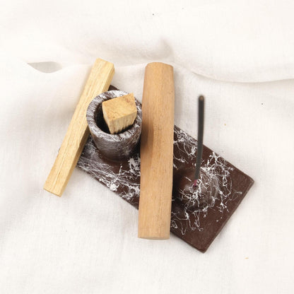 Brown And White Epoxy Marble Design Palo Santo Holder | Spiritual Tray For Energy Or Aromatherapy | 13x7x8cm Meditation Ash Catcher Gift