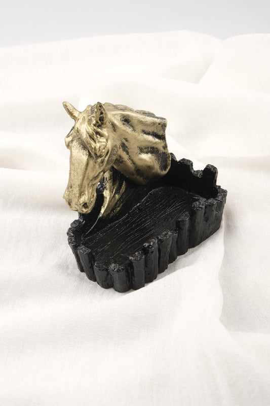 Handmade Gold Horse in Castle Ashtray  Funky Mythic Ashtray Lid, Vintage Smoking Gift – 13x6cm WEIGHS 1LB