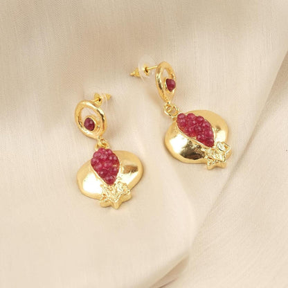 Handmade Genuine Jade Pomegranate Earrings , March Birthstone, Exotic Studs, Elegant And Artistic Statement Jewelry Design Gift