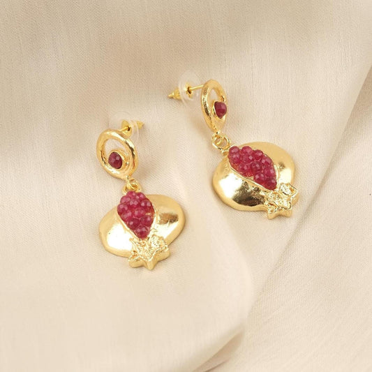 Handmade Genuine Jade Pomegranate Earrings , March Birthstone, Exotic Studs, Elegant And Artistic Statement Jewelry Design Gift