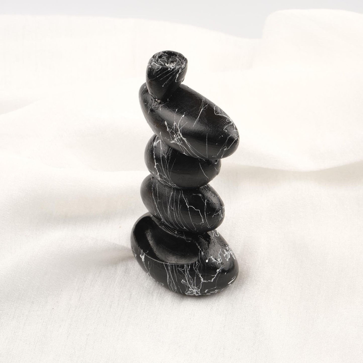 Black And White Marble Backflow Incense Burner With Stones | Aromatherapy Smoke Fountain & Holder | 15x8x2cm