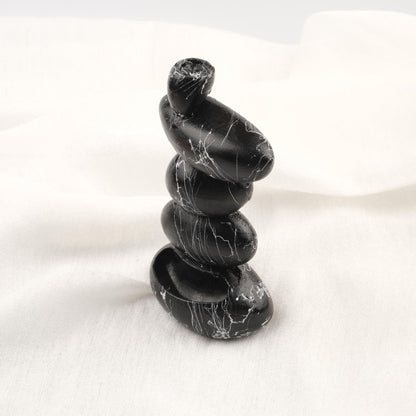 Black And White Marble Backflow Incense Burner With Stones | Aromatherapy Smoke Fountain & Holder | 15x8x2cm