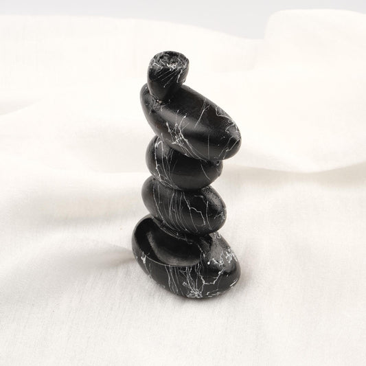 Black And White Marble Backflow Incense Burner With Stones | Aromatherapy Smoke Fountain & Holder | 15x8x2cm